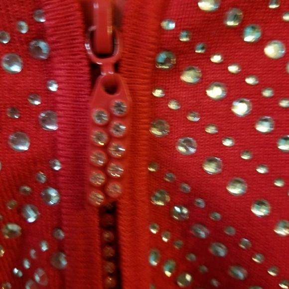 Red rhinestone zip frton sweater, L, NWT - Picture 4 of 8